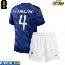 Frankreich Dayot Upamecano #4 Heimtrikotsatz Kinder WM 2026 Kurzarm (+ Kurze Hosen)